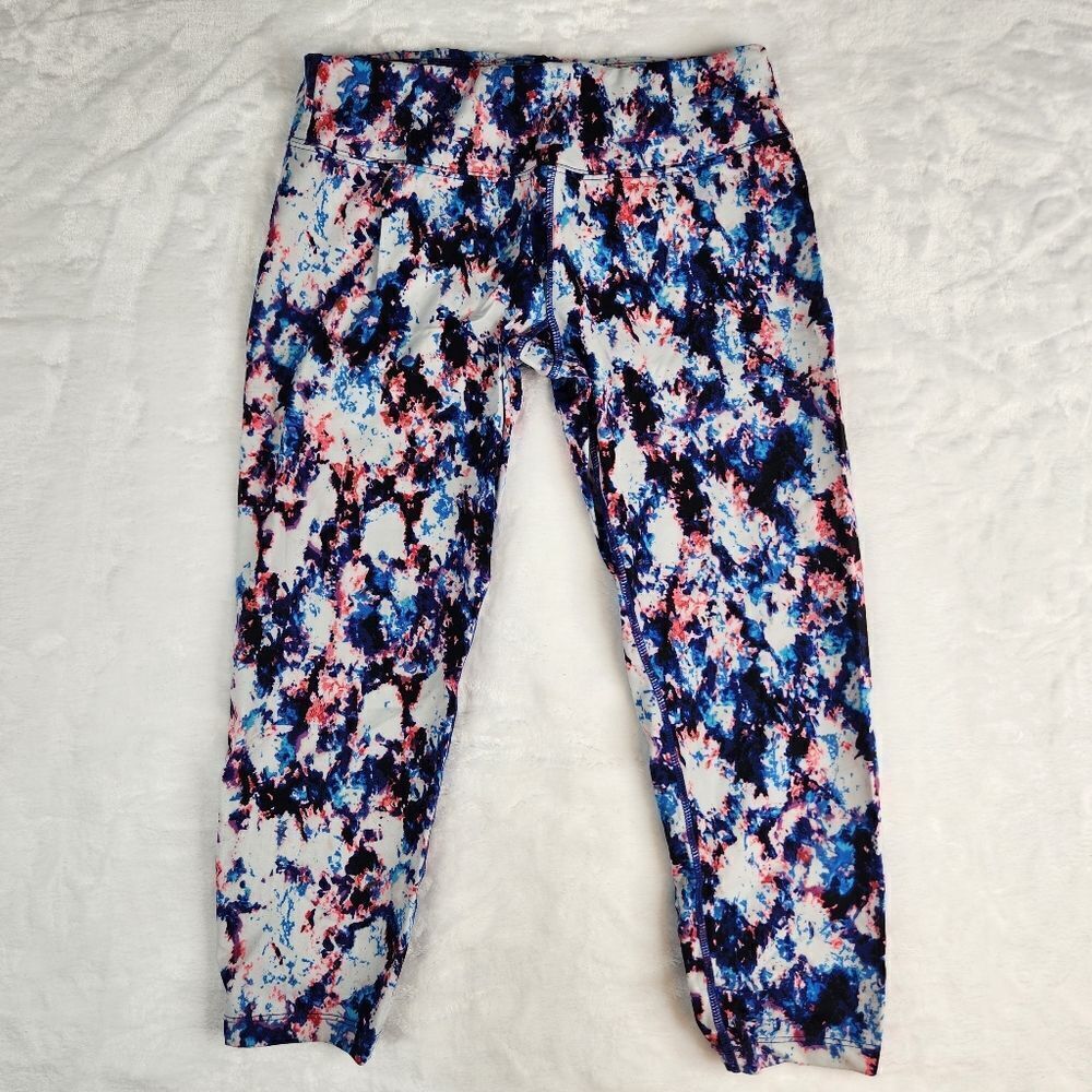 Calvin Klein Performance Tie Dye Crop Leggings Red White Blue Sz S